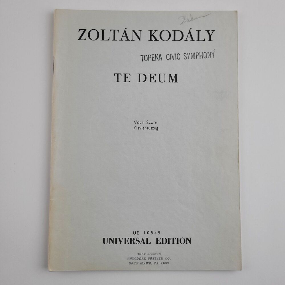 Zoltan Kodaly - Te Deum - Latin Vocal Score SATB & Piano - Universal Ed. #SM4